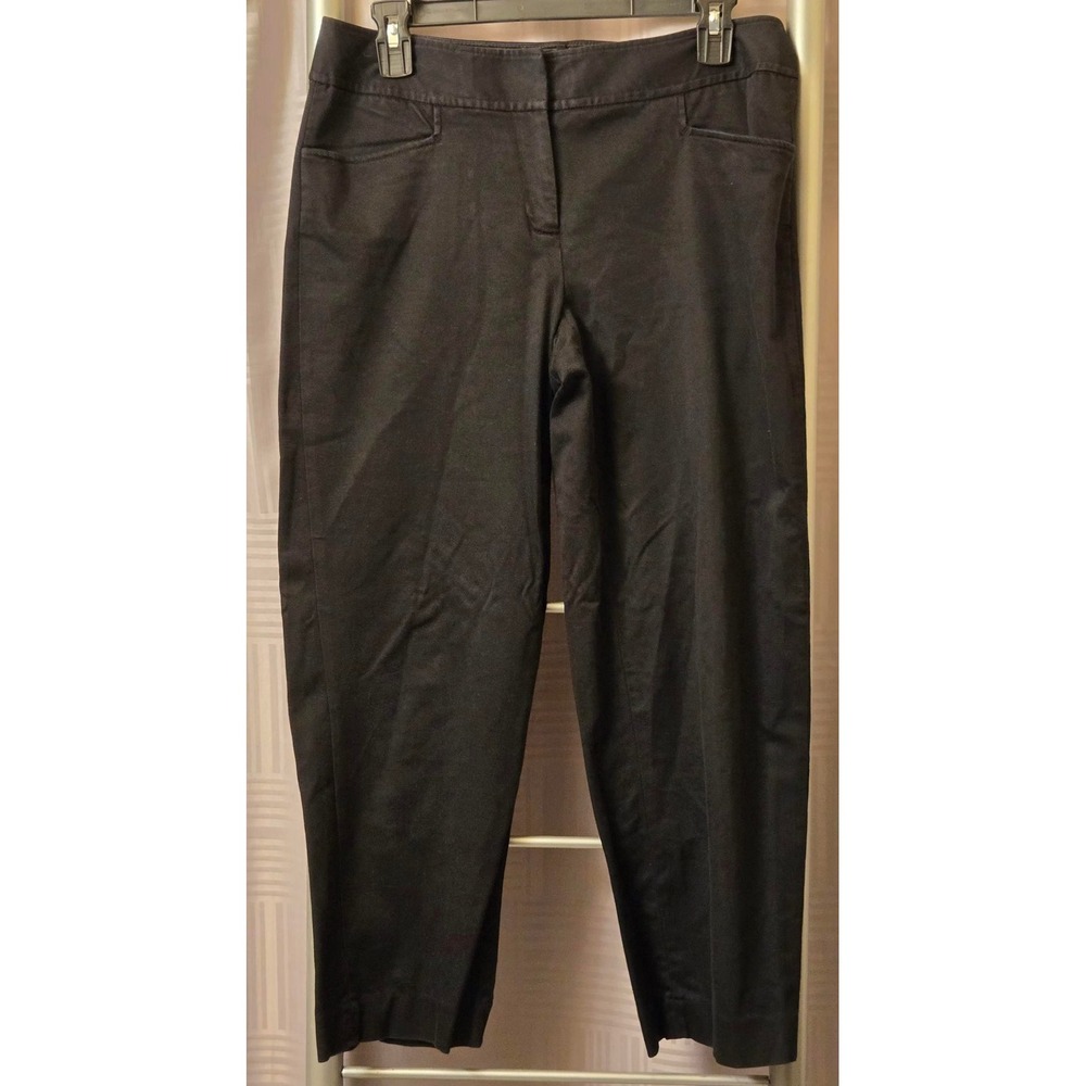 White House Black Market Womens Black Cropped Tapered Ankle Zip Pants Size 6